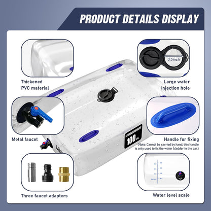 Water Bladder Tank 25 Gallon Portable Storage Bladder Collapsible Water Storage Bag for RV, Camping, Garden Watering, Agricultural Irrigation, Drought Resistance, Firefighting