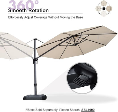 PURPLE LEAF 11 Feet Patio Umbrella Outdoor Cantilever Round Umbrella Aluminum Offset Umbrella with 360-degree Rotation for Garden Deck Pool Patio, Beige