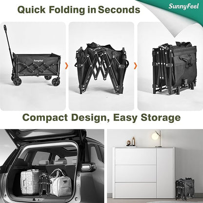 SUNNYFEEL 330lbs Wagons Carts Foldable,Heavy Duty Collapsible Folding Wagon Carts with Wheels,Lightweight Fold Up Wagon Cart for Outdoor Camping Shopping Sports Beach Garden Grocery