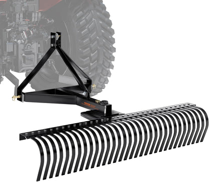 VEVOR Tow Behind Dethatcher, 60-inch Tow Dethatcher with 32 Steel Tines, 3-Point Lawn Dethatcher Rake with Attachments for Tractor, Landscape Rake for Garden, Farm, Grass