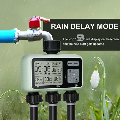 Watering Timer 3 Zone, Sprinkler Timer, Programmable Garden Outdoor Hose Faucet Timer with Rain Delay, Auto & Manual Watering System,Water Hose Irrigation Timers 3 Outlet for Garden