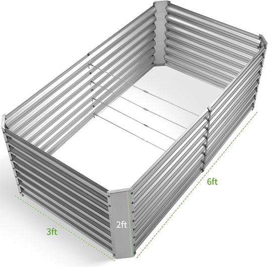 Land Guard 6×3×2 ft Galvanized Metal Raised Garden Bed, 2FT Deep Root Elevated Planter Box Steel Large Vegetable Flower Bed Kit（Silver）