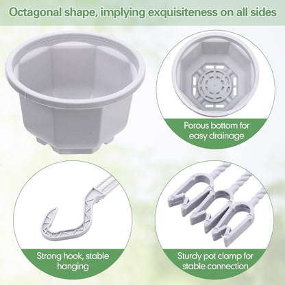 Roshtia 24 Pcs Hanging Plastic Planter Pot with Hook Flower Pots Baskets Hanging Nursery Planter Holder for Outdoor Indoor Plant Garden(Ceramic White,6.7 Inch)
