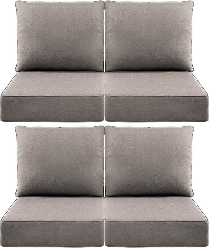 Luxury 6" Outdoor Cushions for Patio Furniture, 24x24x6" Thick Seat Cushion Set of 4, Fade Resistant Couch Chair Replacement Cushions High Density Deep Wicker Chair Cushion w/ Removable Cover Gray