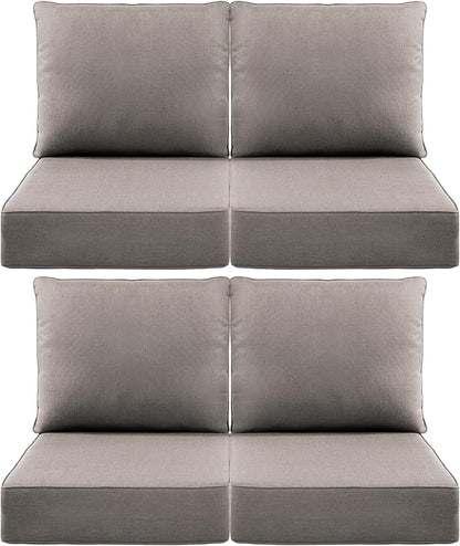 Luxury 6" Outdoor Cushions for Patio Furniture, 24x24x6" Thick Seat Cushion Set of 4, Fade Resistant Couch Chair Replacement Cushions High Density Deep Wicker Chair Cushion w/ Removable Cover Gray