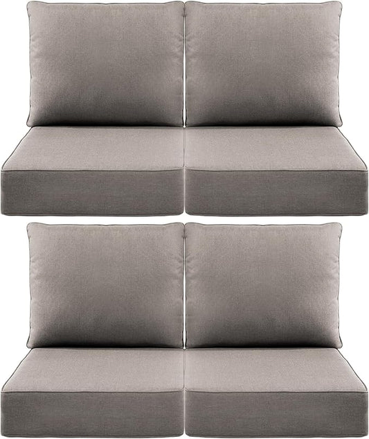 Luxury 6" Outdoor Cushions for Patio Furniture, 24x24x6" Thick Seat Cushion Set of 4, Fade Resistant Couch Chair Replacement Cushions High Density Deep Wicker Chair Cushion w/ Removable Cover Gray