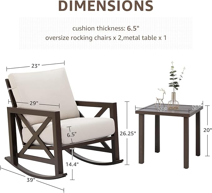 NATURAL EXPRESSIONS Rocking Bistro Set, 3 Piece Outdoor Patio Conversation Furniture Set with 2 Rockers and 1 Metal Coffee Table with Thick Cushions,2 Pack Patio Chair Covers Waterproof
