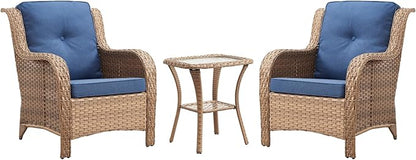 Rilyson Patio Bistro Set Outdoor Chairs - 3 Piece Wicker Rattan Patio Furniture Set with 2 Armrest Chair and 1 Side Table for Proch Deck Garden Backyard Balcony(Yellow/Blue)