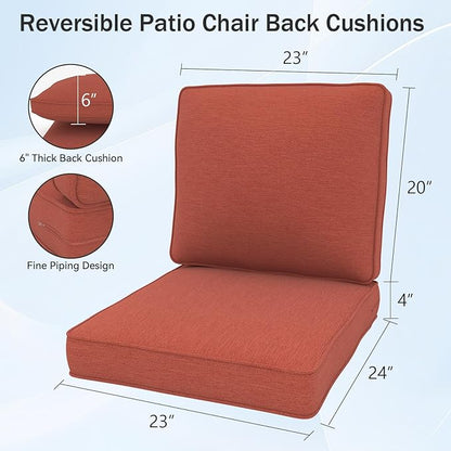 Outdoor Chair Cushions 23" x 24" x 4", Patio Deep Seat Replacement Cushions Set with Zippered Removable Cover, Weather-Resistant Olefin Fabric for Garden Chair Sofa Couch, Red