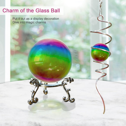 Gazing Ball Spiral Tail with Multi Color Stainless Steel Orb, Wind Spinners Stabilizer, Spiral Tail Wind Spinner, Outdoor Hanging Decoration for Garden Yard Patio Christmas Decor 13inch