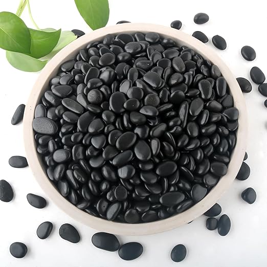 12lb Black Rocks for Planters- 1/4" - 3/4" Polished Black Stones Smooth Flat Pebbles for Fish Tanks Decorative River Rocks for Vases Bonsai Pots Garden Stones for Landscaping and Yards