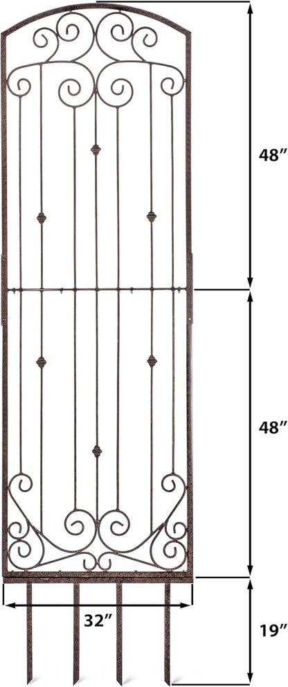 H Potter Premium 8-Foot Iron Garden Trellis - Heavy Duty Plant Support for Climbing Vines & Privacy Screen