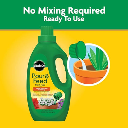 Miracle-Gro Pour & Feed Plant Food, Fertilizer Instantly Feeds Live Plants, For Outdoor & Indoor Plants in Containers, 32 oz.