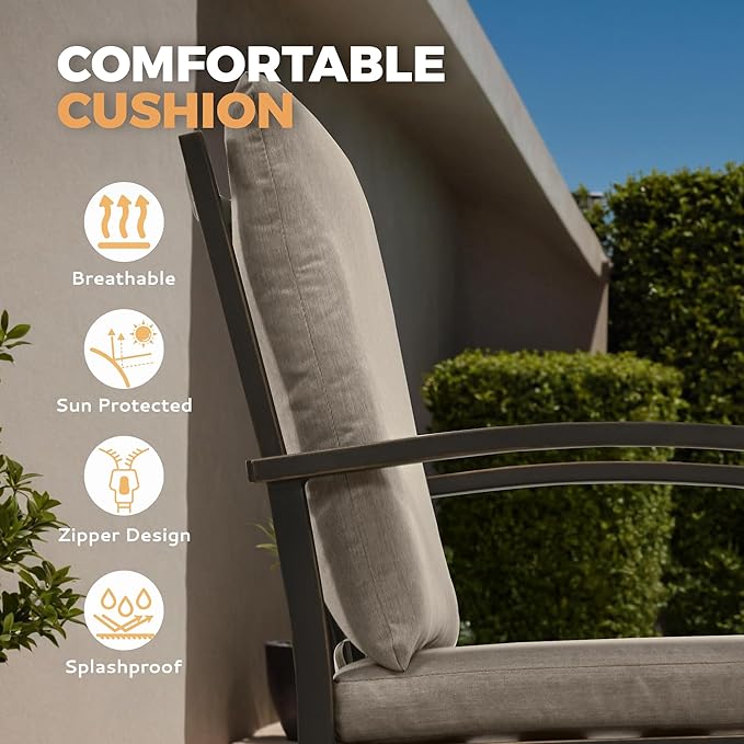 HAPPATIO 7 Piece Patio Dining Set, Aluminum Outdoor Dining Set for 6, Aluminum Dining Table and Chairs Set, Patio Furniture with Table, Chairs and Washable Cushions (Black)