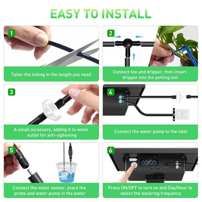 49FT Solar Drip Irrigation Kit System, 900ml/min Garden Watering System，3W 3000mAh Larger Capacity，Automatic Raised Bed Watering System for 15 Potted Plants