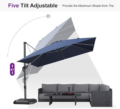 PURPLE LEAF 10 Feet Patio Umbrella Outdoor Cantilever Square Umbrella Aluminum Offset Umbrella with 360-degree Rotation for Garden Deck Pool Patio, Navy Blue