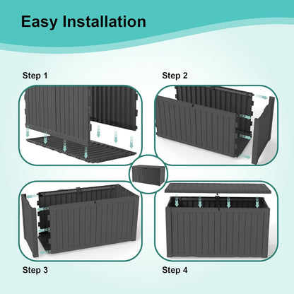 150Gal Outdoor Deck Box Waterproof, Lager Patio Storage Box Indoor and Outdoor Use, Lockable Resin Storage Bin for Patio Furniture Cushions Garden Tools, Package Delivery,UV Resistant-Black
