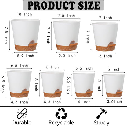 Plant Pots Outdoor 8/7.5/7/6.5/6/5.5/5Inch 7Pack, Planting Pots for All House Plants White Plastic Planters Outdoor Flower Pots Nursery Planting Pot with Drainage Hole and Deep Reservoir