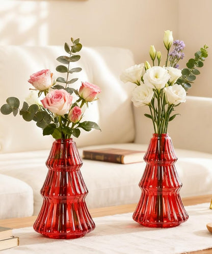 Nacome Christmas Tree Propagation Stations: 2PCS Plant Terrarium Glass Vases for Home Office Decor, for Plant Lovers Women Mom (Red)