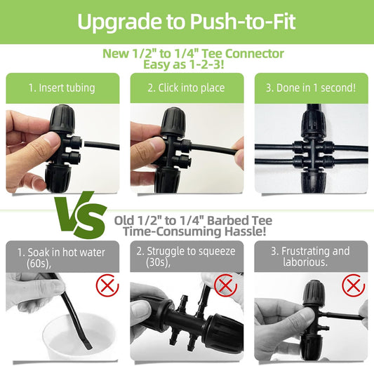 4 Pack 1/2'' to 1/4'' Drip Irrigation Fittings, Push-to-Fit 6 Way Drip Irrigation Part Barbed Tee Connectors, Anti-leak Locked Splitter Fitting for 1/2" Irrigation Tubing (0.6''-0.67''OD)