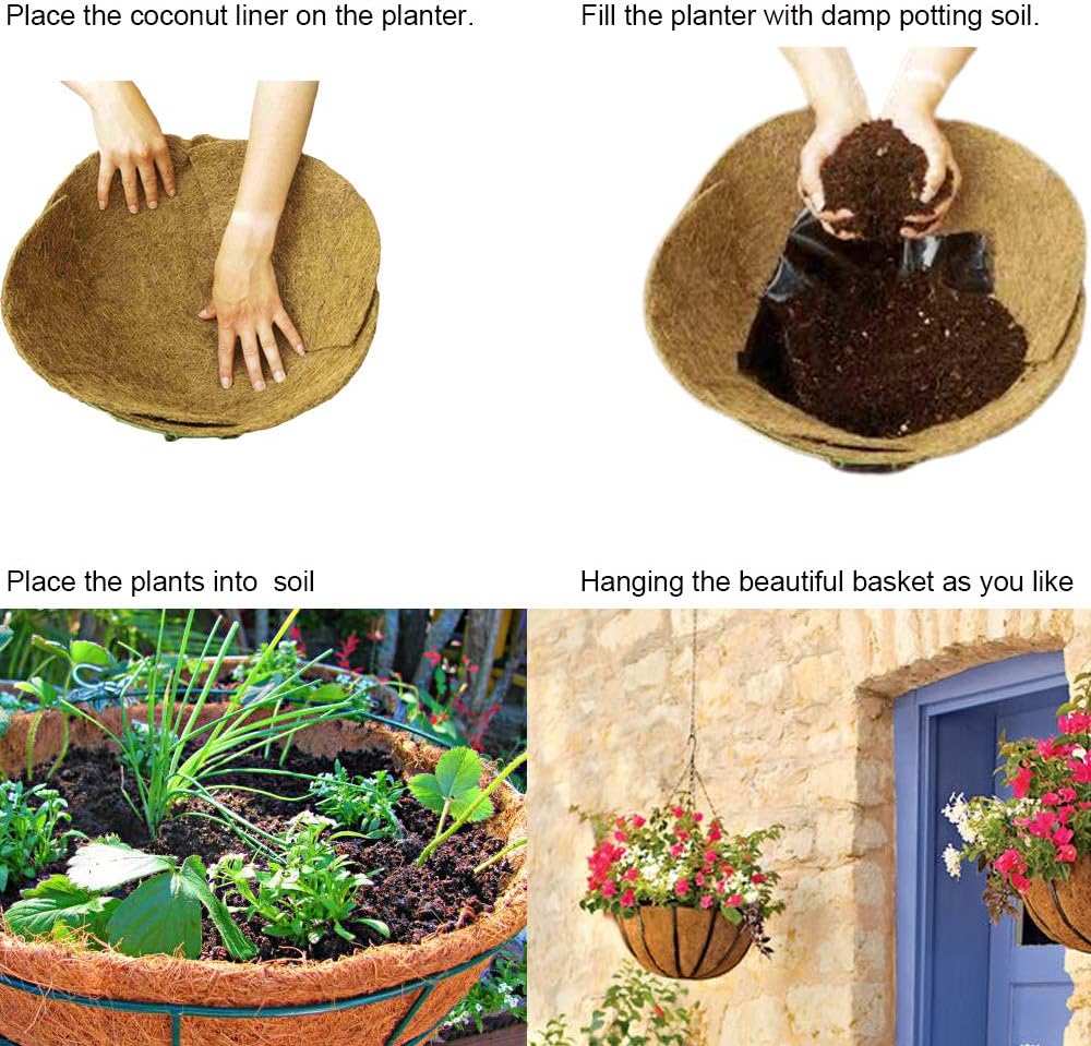 2 PCS 17 Inch x 11 Inch Coco Liners for Planters,Round Basket Shaped Coconut Fiber Replacement Liners