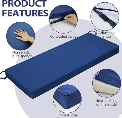 Outdoor Bench Cushion 48 x 16 x 3 Inch with Ties, Thick Waterproof Porch Swing Cushions for Patio Furniture Chair Pad, Seat Sofa Garden Replacement Cushion Sponge Filling