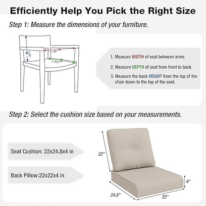 Joyside Outdoor Chair Cushions Set, 22x25/22x24 Inch Patio Furniture Deep Seat Cushions, Water Resistant & Thick Cushion, Outdoor Replacement Cushions for Seat and Sofa (Beige, 1 Set)