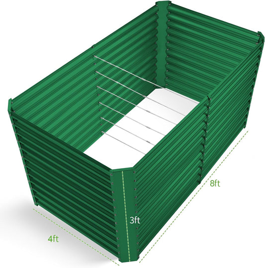 Land Guard 8x4x3ft Rectangular Galvanized Raised Garden Beds, Large-Capacity Metal Planter Box Outdoor, Durable Deep Raised Garden Bed 3ft Tall, Raised Beds for Gardening Vegetables, Forest Green