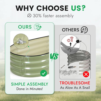 INNO STAGE 3Pcs Galvanized Raised Garden Bed Kit, Outdoor Metal Raised Garden Beds for Vegetables, Rust-Resistant & Easy Assembly, 4x2x1ft Oval Raised beds for Gardening, Flowers, Herbs (Olivergreen)