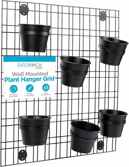 BIRDROCK HOME 6 Pot Garden Wall Grid - Flower or Succulent Planter Pots - Indoor or Outdoor Plant Organizer Rack - Black