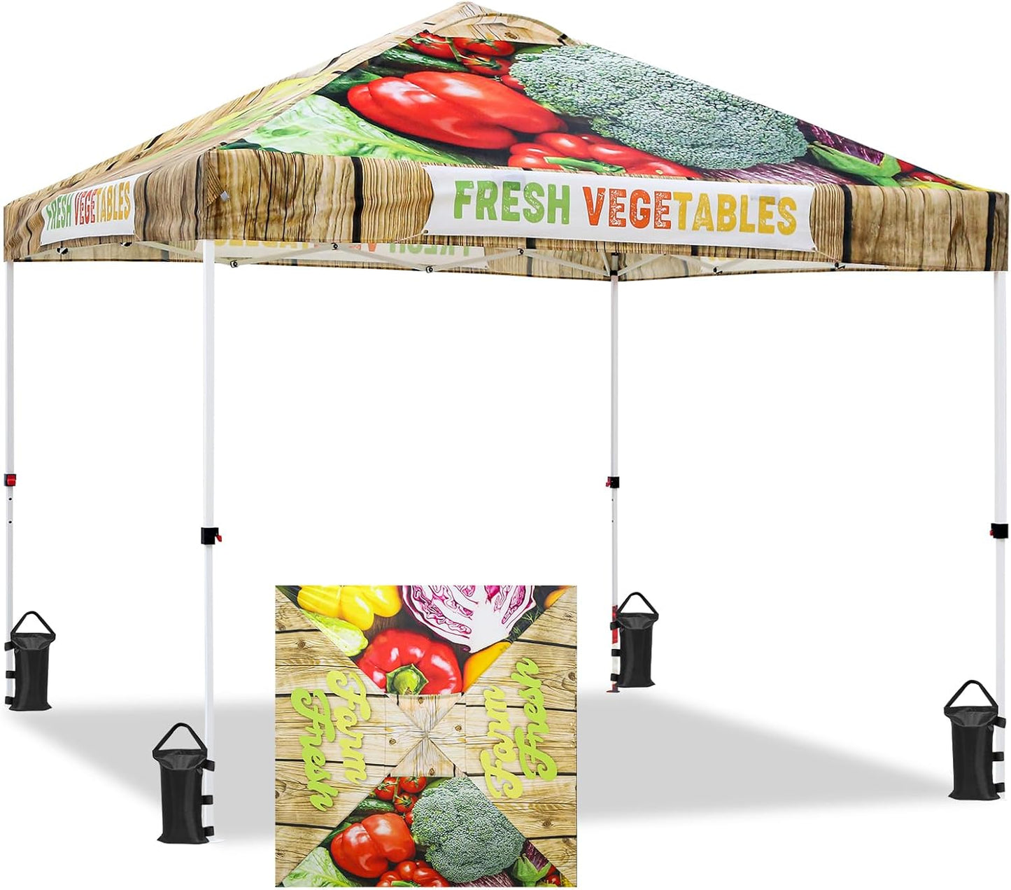 EAGLE PEAK Pop Up Canopy Tent with Wheeled Carry Bag, 8 Stakes, 4 Ropes, 4 Weight Bags, Easy Set Up Tent Canopy, 10x10 ft, 100sqft of Shade, Vegetable Stand