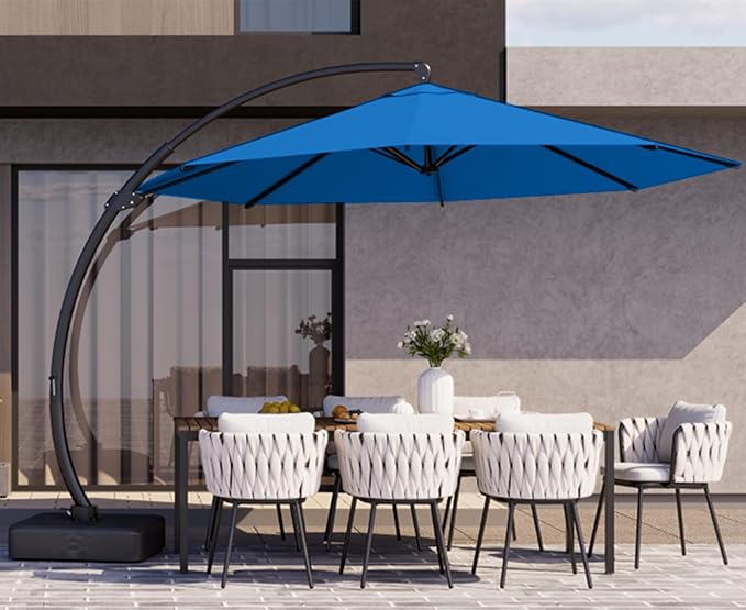 Kingdura 11ft Cantilever Patio Umbrella with Base Included, Large Round Offset Outdoor Pool Umbrella, 360° Rotation & Infinite Tilt, Heavy Duty Aluminum Frame for Deck Backyard, Royal blue