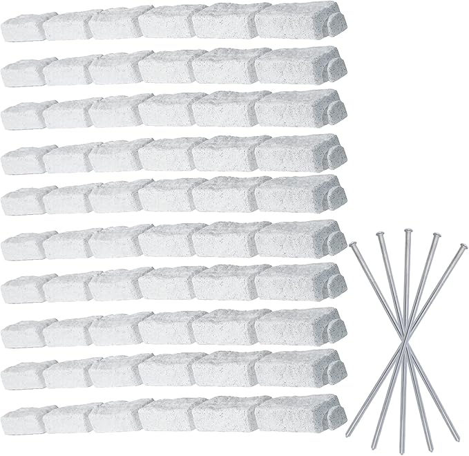 Beuta Landscape Edging | Garden Edging Border | Faux Stone Bricks for Lawn edging, Flower beds, Pathways & Yard Edging– 10 Packs | Each Section Has 6 Bricks 48"L x 4"W x 2.25"H | 30 Spikes |Limewash