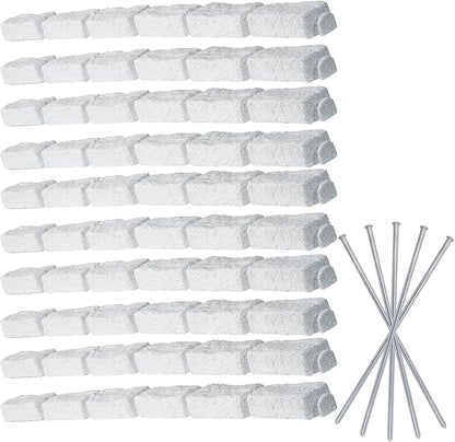 Beuta Landscape Edging | Garden Edging Border | Faux Stone Bricks for Lawn edging, Flower beds, Pathways & Yard Edging– 10 Packs | Each Section Has 6 Bricks 48"L x 4"W x 2.25"H | 30 Spikes |Limewash