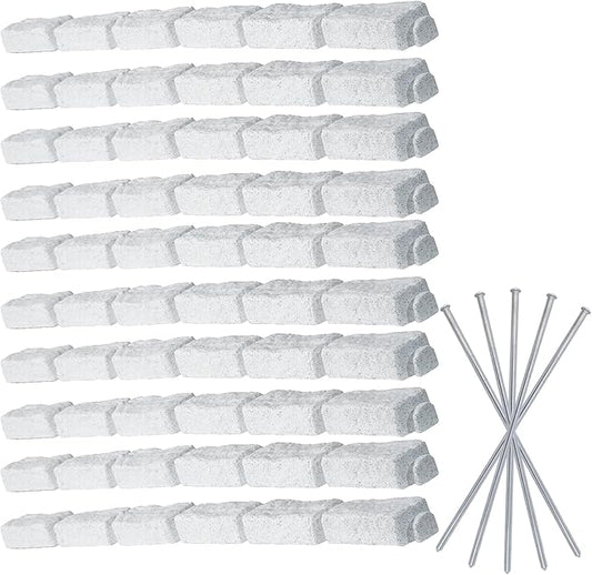 Beuta Landscape Edging | Garden Edging Border | Faux Stone Bricks for Lawn edging, Flower beds, Pathways & Yard Edging– 10 Packs | Each Section Has 6 Bricks 48"L x 4"W x 2.25"H | 30 Spikes |Limewash