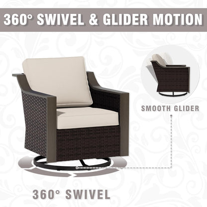 7 PCS Wicker Patio Conversation Set, All-Weather Use Outdoor 2 PE Rattan Swivel Chair, 2 PE Rattan Chair, 2 Ottoman, 1 Patio Sofa, Removable Water-Resistant Cushion, Beige