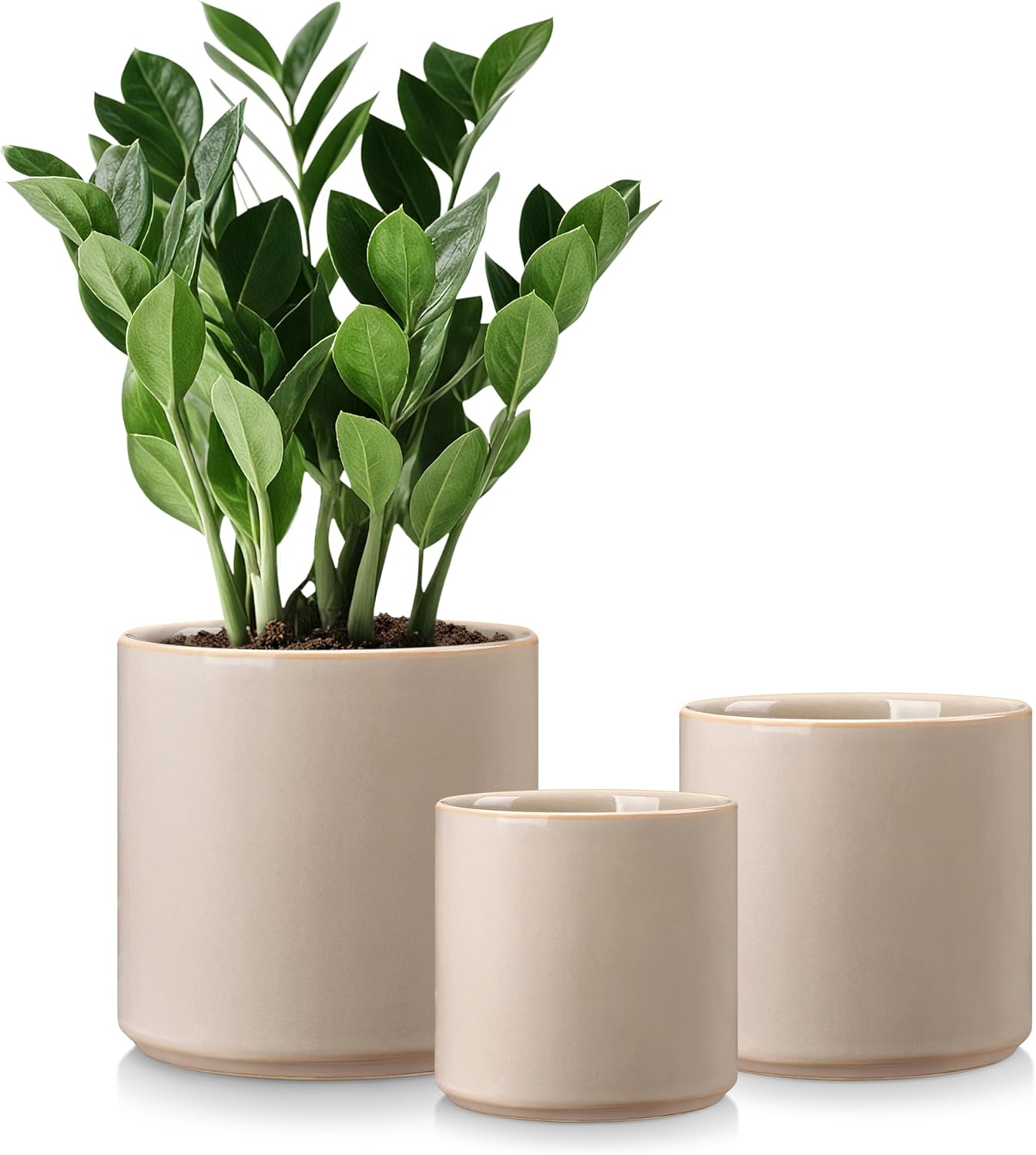 vancasso Ceramic Plant Pots, 4.25+5.25+6.25 Inch Planter Pot with Drainage Hole, Flower Pots for Indoor Outdoor Plants, Set of 3, Grey