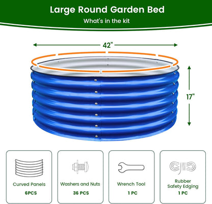 17" Tall, 42" Round Blue Raised Garden Bed Kit, Galvanized Metal Raised Garden Beds Outdoor for Vegetables Flowers,3.5 * 3.5 * 1.4Ft,Cobalt Blue