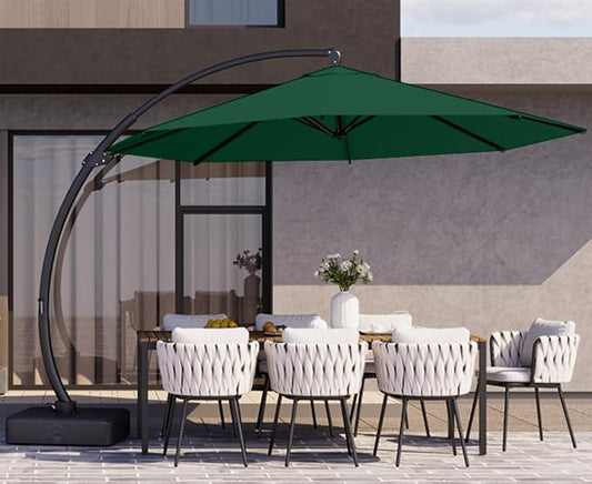 Kingdura 11ft Cantilever Patio Umbrella with Base Included, Large Round Offset Outdoor Pool Umbrella, 360° Rotation & Infinite Tilt, Heavy Duty Aluminum Frame for Deck Backyard, Dark Green
