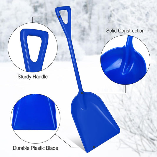 Frienda 3 Pieces Plastic Snow Shovel 43 x 14 Inches Heavy Duty Hygienic Shovel with D Shaped Grip Handle Large Durable Seamless Snow Scoop for Kitchen Gardening(Blue)