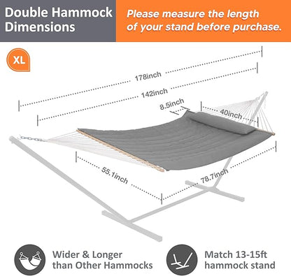 SUNCREAT 15 FT Hammocks for Outside, Two Person Hammock for Patio, Garden, Porch, Outdoor, Light Gray