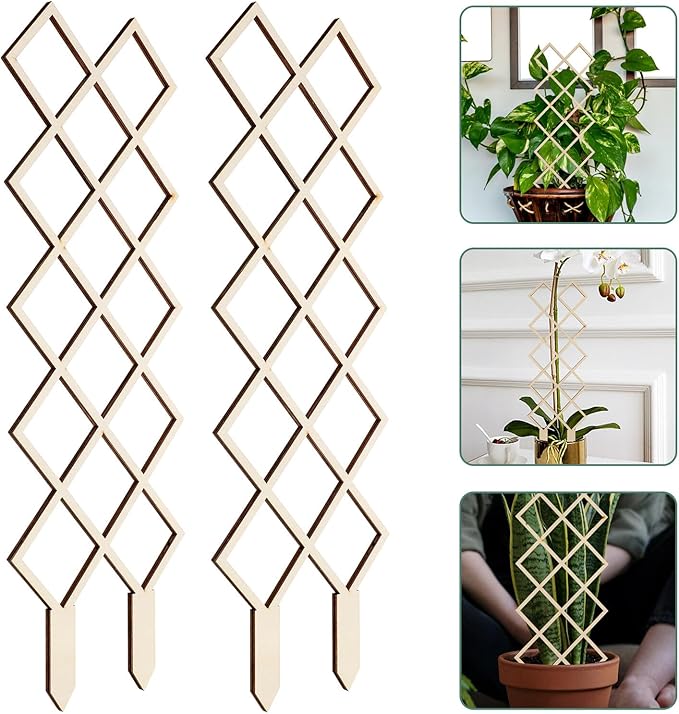 2pcs Wooden Plant Trellis for Indoor Potted Plants Stable Climbing Support Frame for Orchids and Smooth Polished Garden Trellis Cage to Protect and Shape Climbing Vines