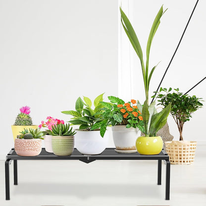 1 Tier Metal Plant Stand Indoor Outdoor, Potted Multiple Flower Pot Holder Rack Plant Shelf, Heavy Duty Planter Display Shelving for Patio Balcony Garden Living Room Decorative (Black)