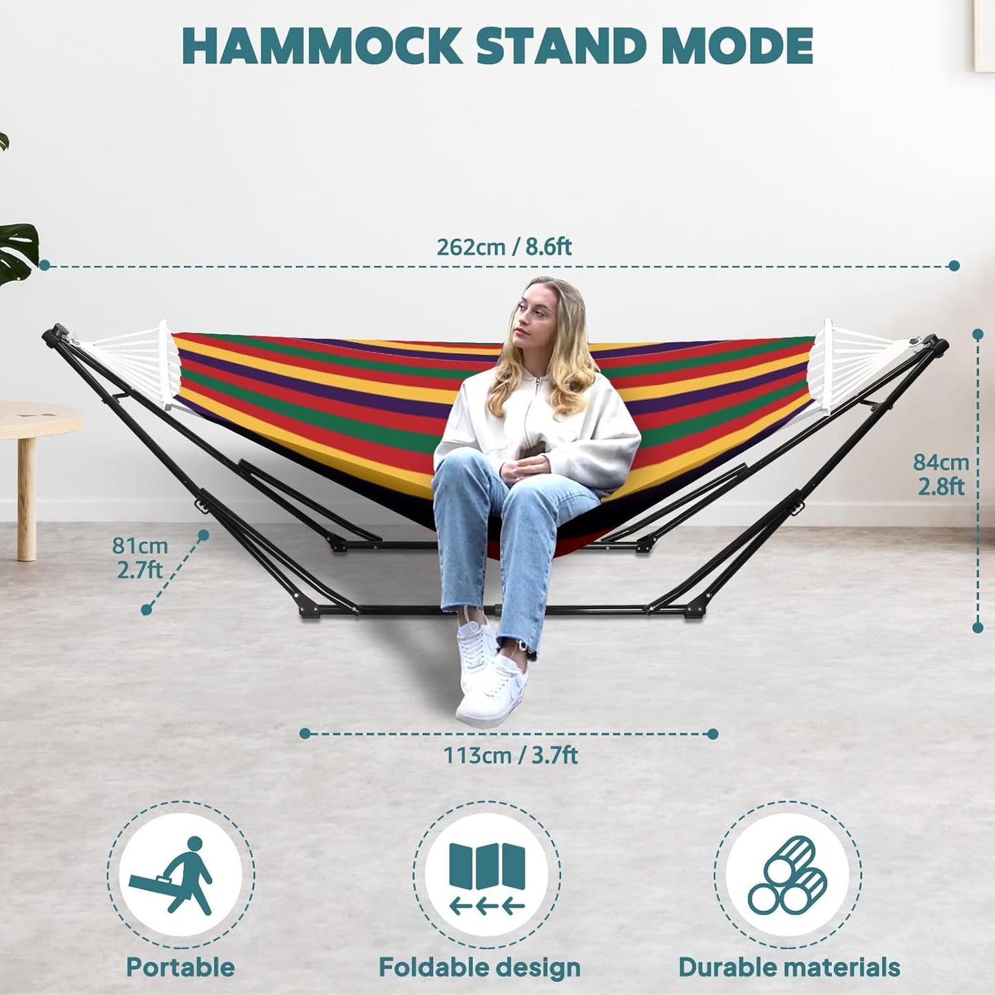 Anyoo 2 in 1 Hammock and Swinging Chair with Collapsible Steel Stand & Carrying Case,Portable & Adjustable,Easy Set Up for Outdoor,Indoor,Porch Swing,Patio,Garden,Camping Trip
