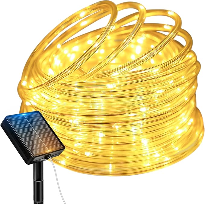 btfarm Solar Rope Lights Outdoor, 120LED 46FT Solar String Lights Outside Waterproof, 8 Lighting Modes Tree Tube Fairy Light Solar Powered for Garden Christmas Yard Party Decorations, Warm White