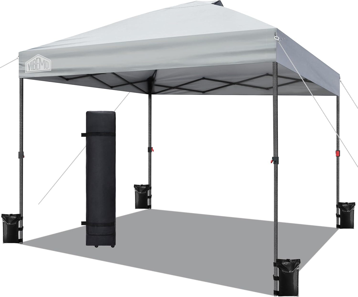Canopy Tent 10x10, 1-Person Setup Pop Up Canopy Tent with Roller Bag, 3 Adjustable Height, 4 Sandbags, 8 Stakes, 4 Guylines, Waterproof and UPF50+ Sun Protection Outdoor Canopy for Party，Beach