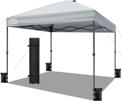 Canopy Tent 10x10, 1-Person Setup Pop Up Canopy Tent with Roller Bag, 3 Adjustable Height, 4 Sandbags, 8 Stakes, 4 Guylines, Waterproof and UPF50+ Sun Protection Outdoor Canopy for Party，Beach