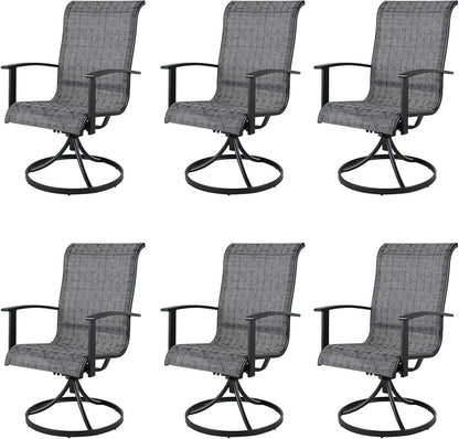Grand patio Outdoor Swivel Dining Chairs 6-Piece Patio Dining Chair Set Mesh Sling Patio High Back Swivel Rockers, Black & Grey Plaid