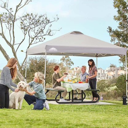 EAGLE PEAK Pop Up Canopy Tent with Wheeled Carry Bag, 8 Stakes, 4 Ropes, 4 Weight Bags, Easy Set Up Tent Canopy, 10x10 ft, 100sqft of Shade, Light Gray