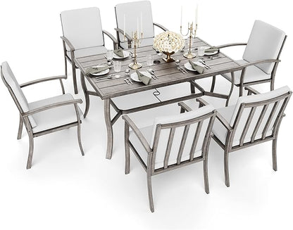 HAPPATIO 7 Piece Patio Dining Set, Aluminum Outdoor Dining Set for 6, Aluminum Dining Table and Chairs Set, Patio Furniture with Table, Chairs and Washable Cushions (Gray)